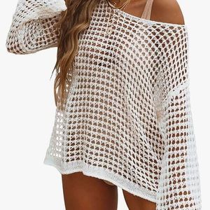 White knit swimsuit coverup
